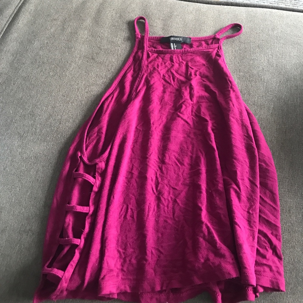 Small maroon Forever 21 tank with cut outs